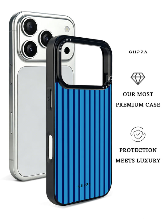 GIIPPA Matte Klein Blue Navy Thin Vertical Stripes Shockproof Phone Case For iPhone 11/11 Pro/11 Pro Max/12 Pro Max/13 Pro/13 Pro Max/14 Plus/14 Pro/14 Pro Max/15/15 Plus/15 Pro/15 Pro Max/16/16 Plus/16 Pro/16 Pro Max/16E/17/17 Air/17 Pro/17 Pro Max