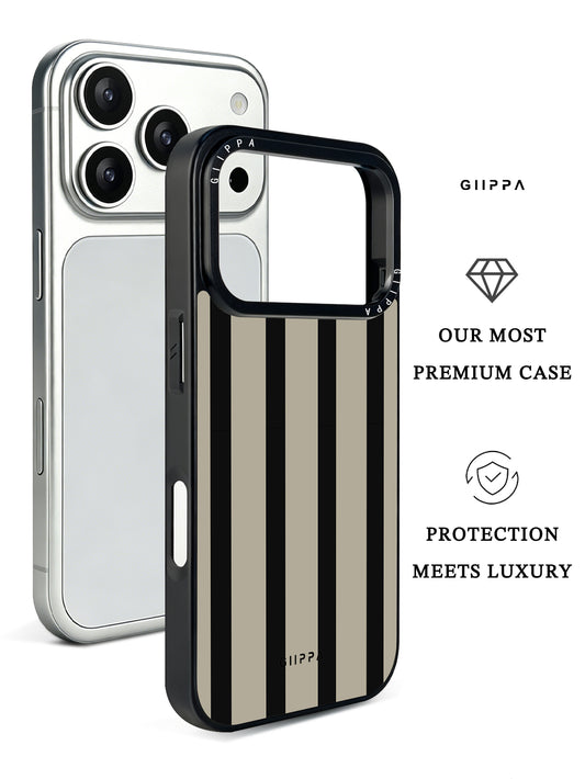 GIIPPA Matte Black Taupe Wide Vertical Stripes Shockproof Phone Case For iPhone 11/11 Pro/11 Pro Max/12 Pro Max/13 Pro/13 Pro Max/14 Plus/14 Pro/14 Pro Max/15/15 Plus/15 Pro/15 Pro Max/16/16 Plus/16 Pro/16 Pro Max/16E/17/17 Air/17 Pro/17 Pro Max