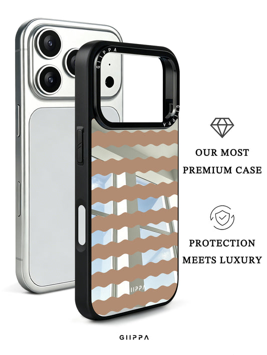 GIIPPA Patterned Moments Midnight Whisper Coffee Silver Wavy Horizontal Stripe Mirror TPU Shockproof Phone Case Large Lens Frame Protective Shell For iPhone Full Series
