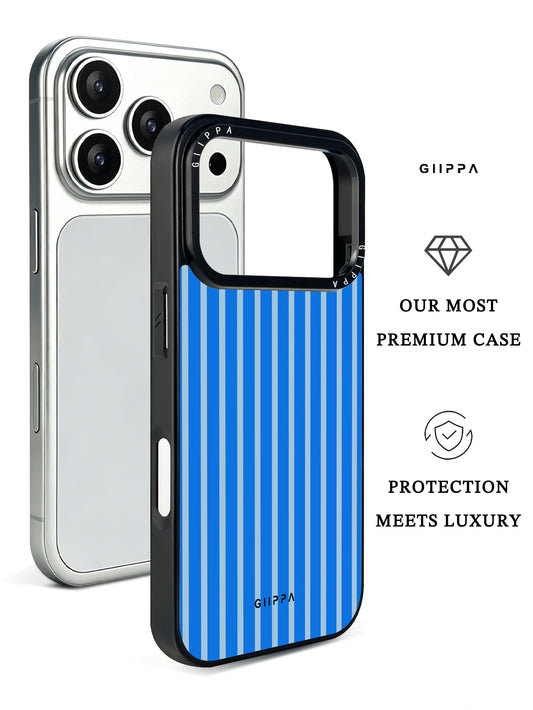 GIIPPA Trendy Matte Two-Tone Blue Thin Vertical Striped Protective Case For iPhone 11 12 13 14 15 16 17 Series Pro Max Plus 16E Air