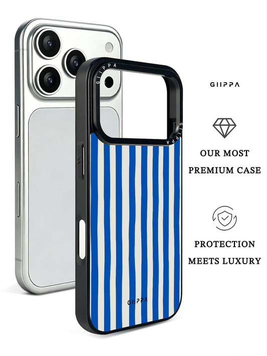 GIIPPA Retro Matte Blue Cream Thick Vertical Striped Protective Case For iPhone 11 12 13 14 15 16 17 Series Pro Max Plus 16E Air