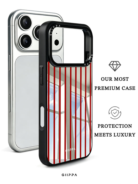 GIIPPA Patterned Moments Midnight Whisper Minimalist Thin Red Vertical Line Mirror TPU Shockproof Phone Case Large Camera Frame For iPhone 11–17 All Models