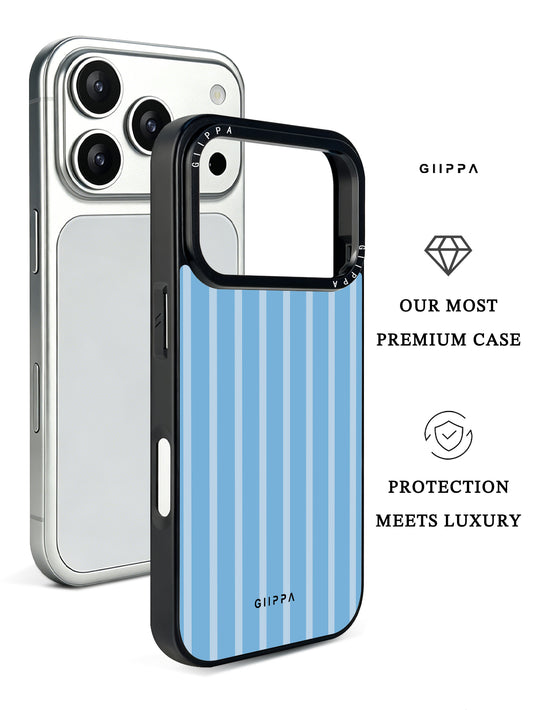 GIIPPA Minimalist Matte Monochrome Light Blue Vertical Striped Protective Case For iPhone 11 12 13 14 15 16 17 Series Pro Max Plus 16E Air