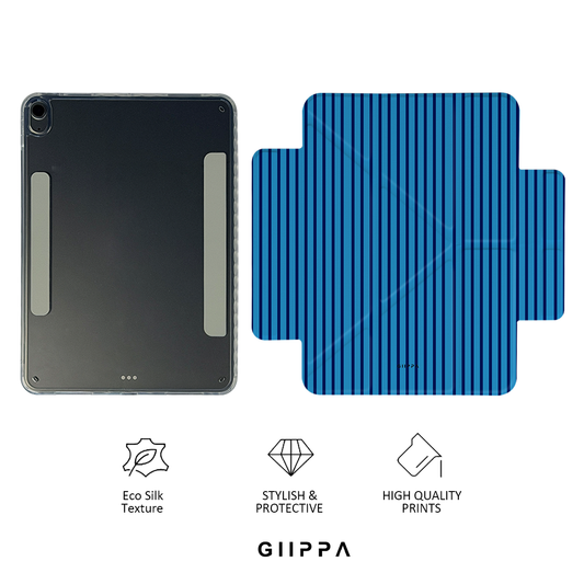 GIIPPA YARA FOLD Detachable Magnetic iPad Case Patterned Moments Ocean Joy Vibrant Sky Navy Dual Blue Thin Vertical Stripe Dual Buckle Split Magnetic Coastal Protective Cover For All iPad Generations