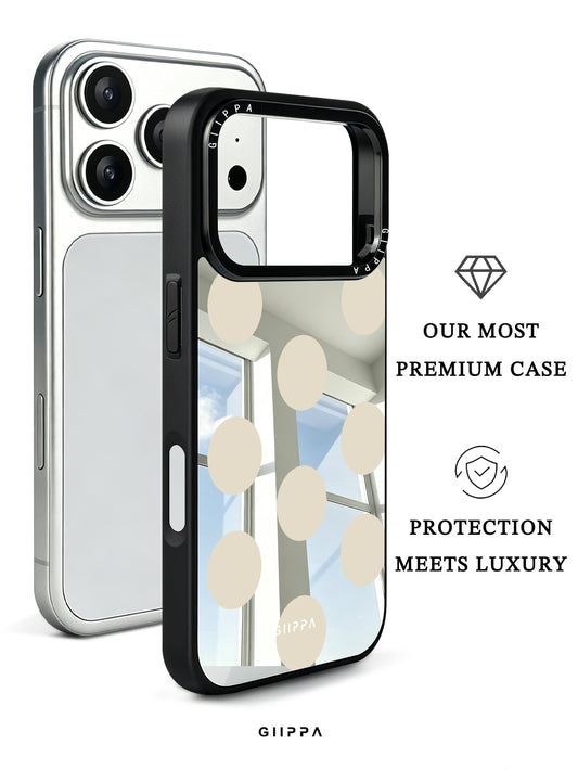 GIIPPA Patterned Moments Midnight Whisper Minimal Cream Beige Large Polka Dot Mirror TPU Shockproof Phone Case Big Lens Cover For iPhone 11–17 All Models