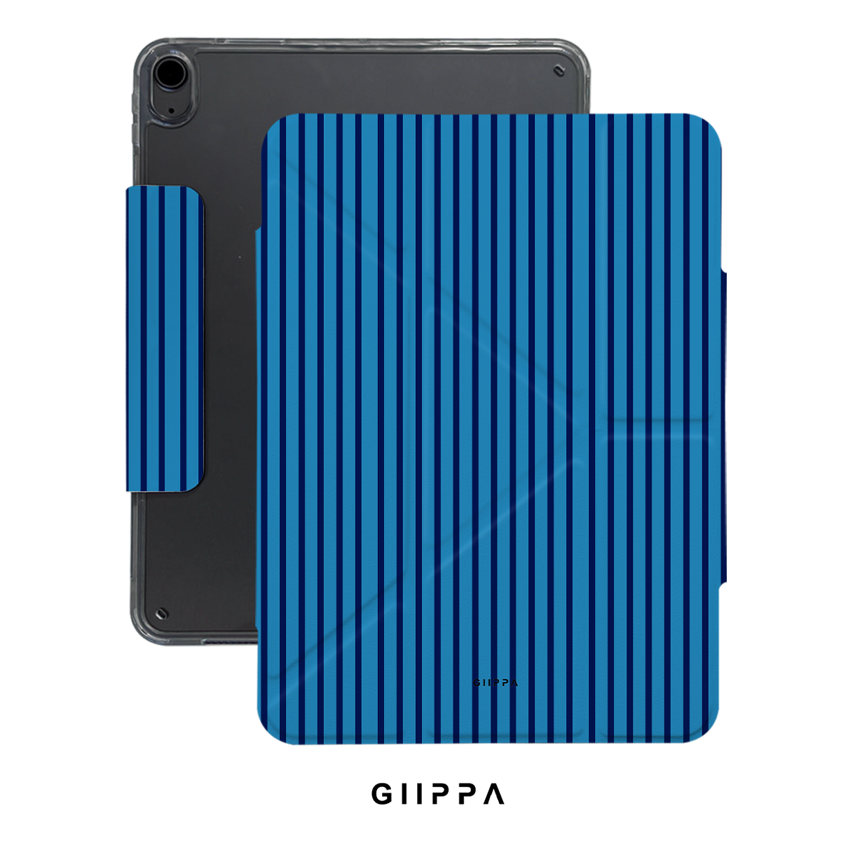 GIIPPA YARA FOLD Detachable Magnetic iPad Case Patterned Moments Ocean Joy Vibrant Sky Navy Dual Blue Thin Vertical Stripe Dual Buckle Split Magnetic Coastal Protective Cover For All iPad Generations
