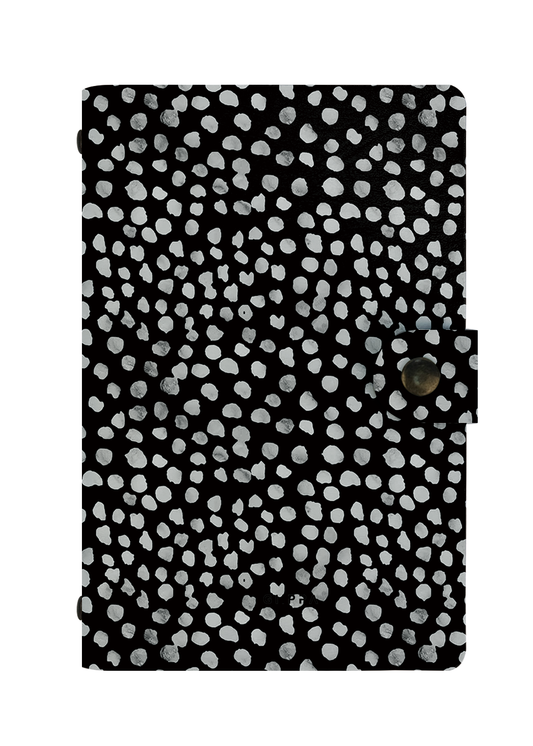 Noir Stipple Dotted Journal, Compact Snap Closure Notebook for Work & University, Aesthetic Black White Speckle Diary for Women
