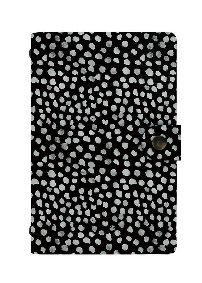 Noir Stipple Dotted Journal, Compact Snap Closure Notebook for Work & University, Aesthetic Black White Speckle Diary for Women