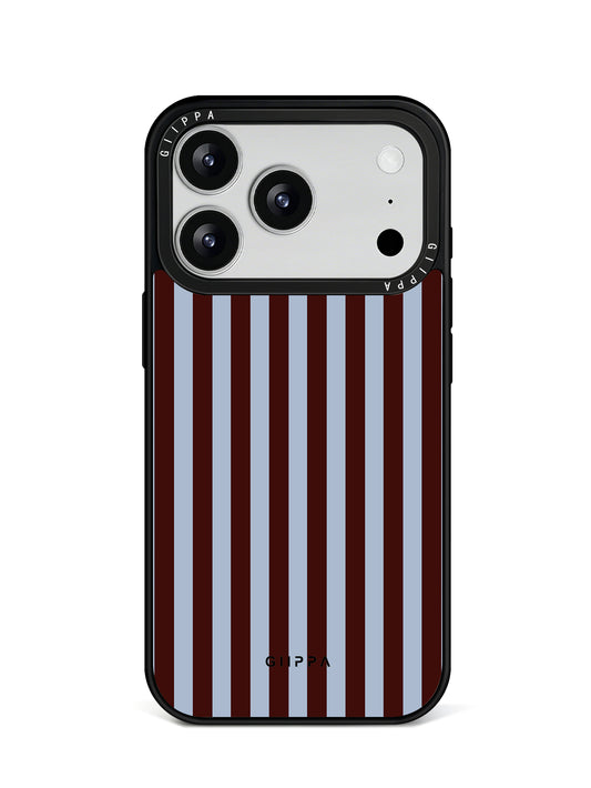 GIIPPA Matte Dark Brown Dusty Blue Wide Vertical Stripes Shockproof Phone Case For iPhone 11/11 Pro/11 Pro Max/12 Pro Max/13 Pro/13 Pro Max/14 Plus/14 Pro/14 Pro Max/15/15 Plus/15 Pro/15 Pro Max/16/16 Plus/16 Pro/16 Pro Max/16E/17/17 Air/17 Pro/17 Pro Max