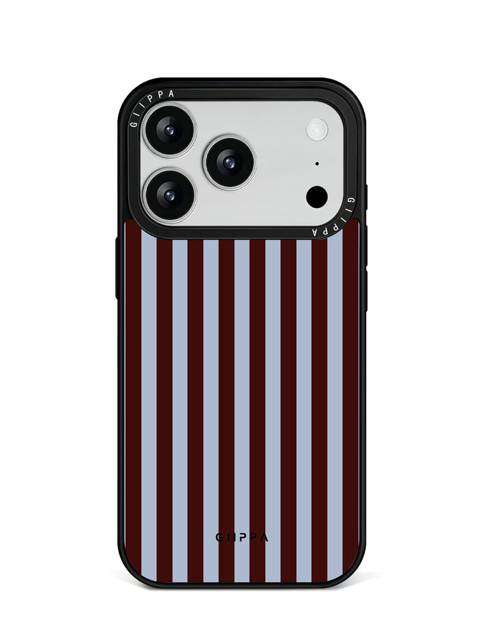 GIIPPA Matte Dark Brown Dusty Blue Wide Vertical Stripes Shockproof Phone Case For iPhone 11/11 Pro/11 Pro Max/12 Pro Max/13 Pro/13 Pro Max/14 Plus/14 Pro/14 Pro Max/15/15 Plus/15 Pro/15 Pro Max/16/16 Plus/16 Pro/16 Pro Max/16E/17/17 Air/17 Pro/17 Pro Max