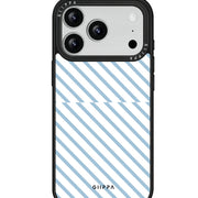 GIIPPA Patterned Moments Midnight Whisper Soft Pastel Light Blue Diagonal Thin Stripe Mirror TPU Shockproof Phone Case Large Camera Frame For iPhone 11–17 All Models