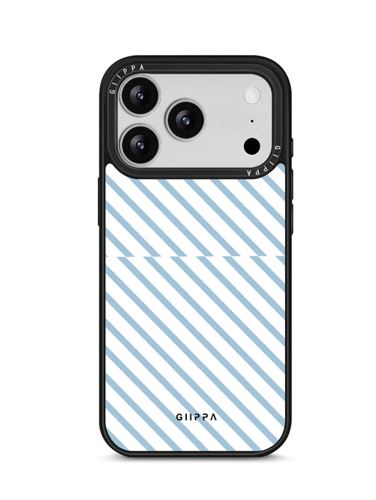 GIIPPA Patterned Moments Midnight Whisper Soft Pastel Light Blue Diagonal Thin Stripe Mirror TPU Shockproof Phone Case Large Camera Frame For iPhone 11–17 All Models