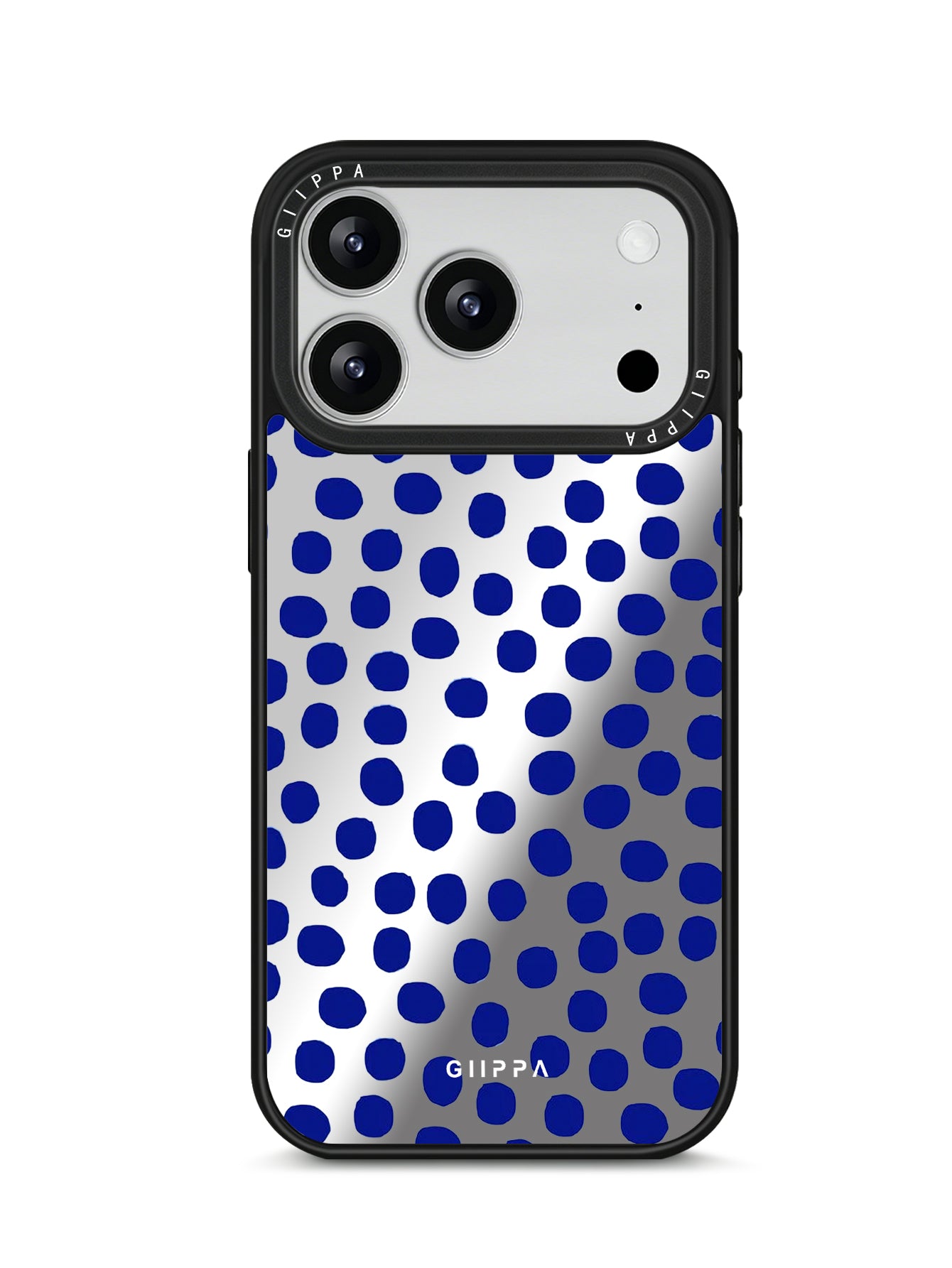 GIIPPA Patterned Moments Midnight Whisper Bright Blue Hand Drawn Irregular Dot Mirror TPU Shockproof Phone Case Large Lens Cover For iPhone 11 12 13 14 15 16 17 All Series 16E 17 Air