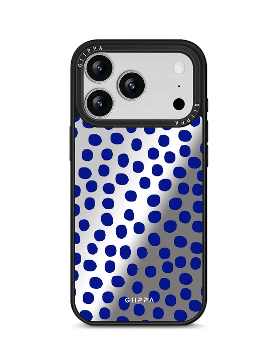 GIIPPA Patterned Moments Midnight Whisper Bright Blue Hand Drawn Irregular Dot Mirror TPU Shockproof Phone Case Large Lens Cover For iPhone 11 12 13 14 15 16 17 All Series 16E 17 Air