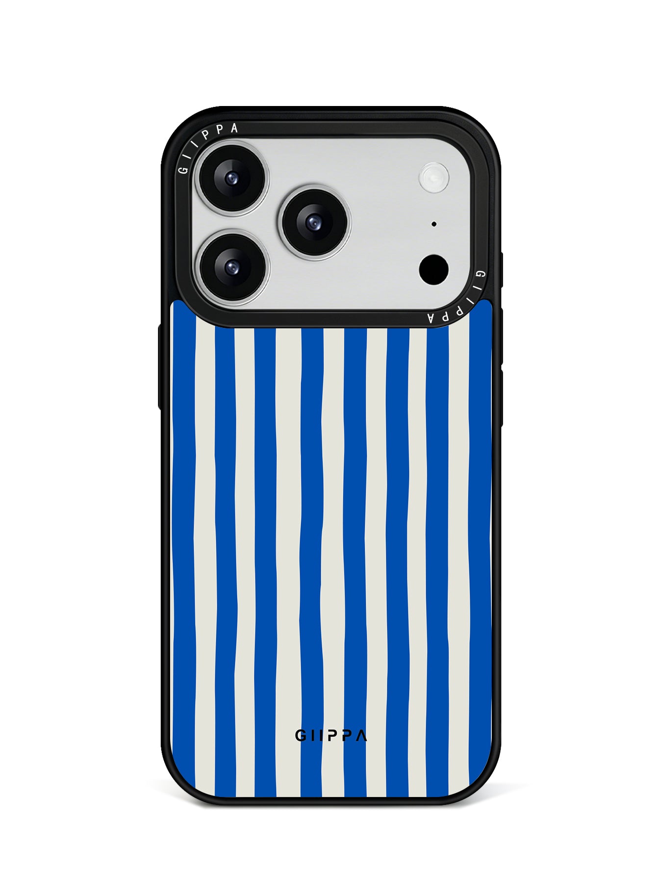 GIIPPA Retro Matte Blue Cream Thick Vertical Striped Protective Case For iPhone 11 12 13 14 15 16 17 Series Pro Max Plus 16E Air