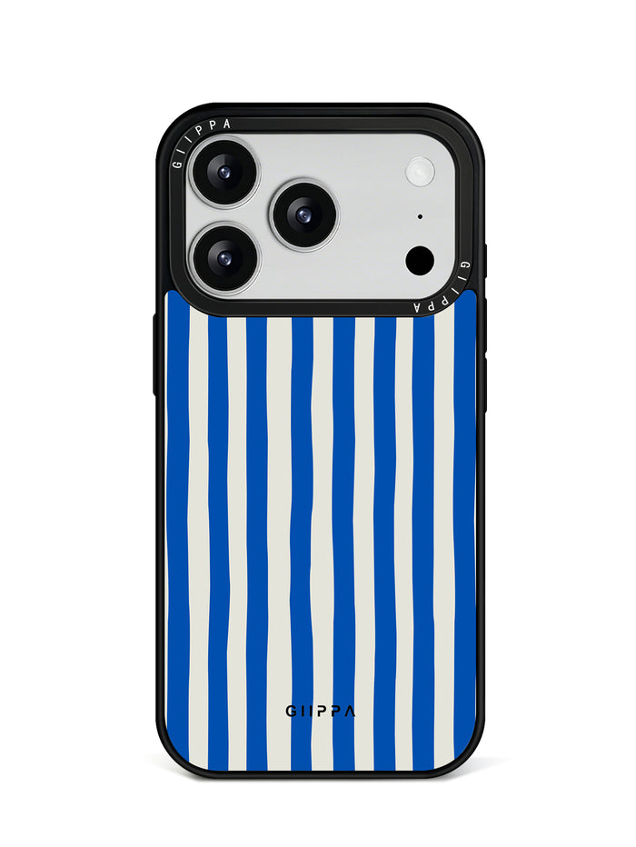 GIIPPA Retro Matte Blue Cream Thick Vertical Striped Protective Case For iPhone 11 12 13 14 15 16 17 Series Pro Max Plus 16E Air