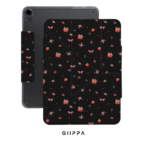 GIIPPA YARA FOLD Detachable Magnetic iPad Case Patterned Moments Petal Soft Dark Base Cute Strawberry Tiny Rose Floral Print Dual Pull Buckle Split Protective Case For All iPad Models