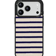 GIIPPA Patterned Moments Midnight Whisper Navy Cream Knit Horizontal Stripe Mirror TPU Shockproof Phone Case Large Lens Frame Cover For iPhone Full Series