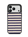 GIIPPA Patterned Moments Midnight Whisper Navy Cream Knit Horizontal Stripe Mirror TPU Shockproof Phone Case Large Lens Frame Cover For iPhone Full Series