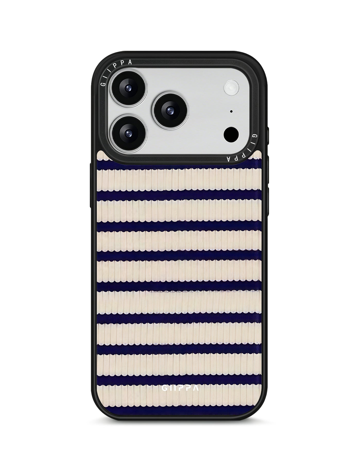 GIIPPA Patterned Moments Midnight Whisper Navy Cream Knit Horizontal Stripe Mirror TPU Shockproof Phone Case Large Lens Frame Cover For iPhone Full Series