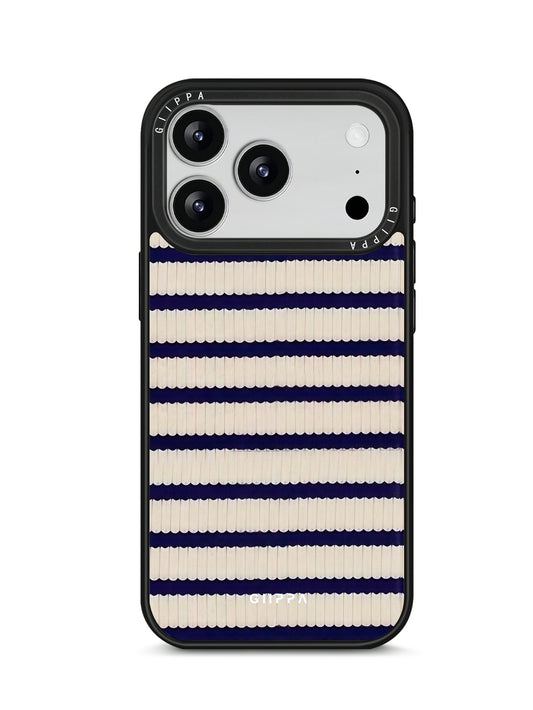 GIIPPA Patterned Moments Midnight Whisper Navy Cream Knit Horizontal Stripe Mirror TPU Shockproof Phone Case Large Lens Frame Cover For iPhone Full Series