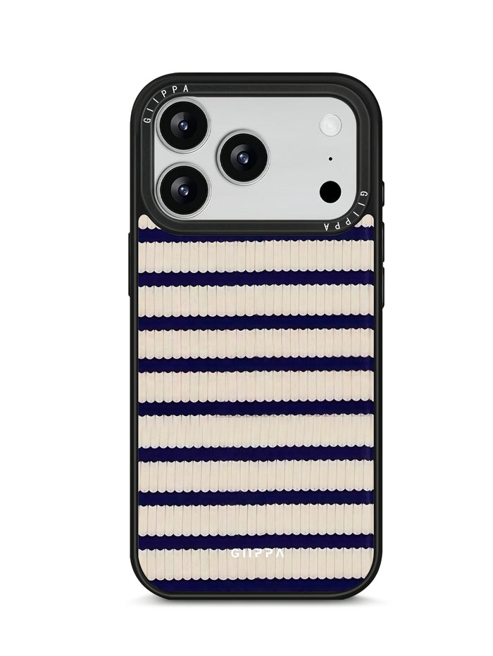 GIIPPA Patterned Moments Midnight Whisper Navy Cream Knit Horizontal Stripe Mirror TPU Shockproof Phone Case Large Lens Frame Cover For iPhone Full Series