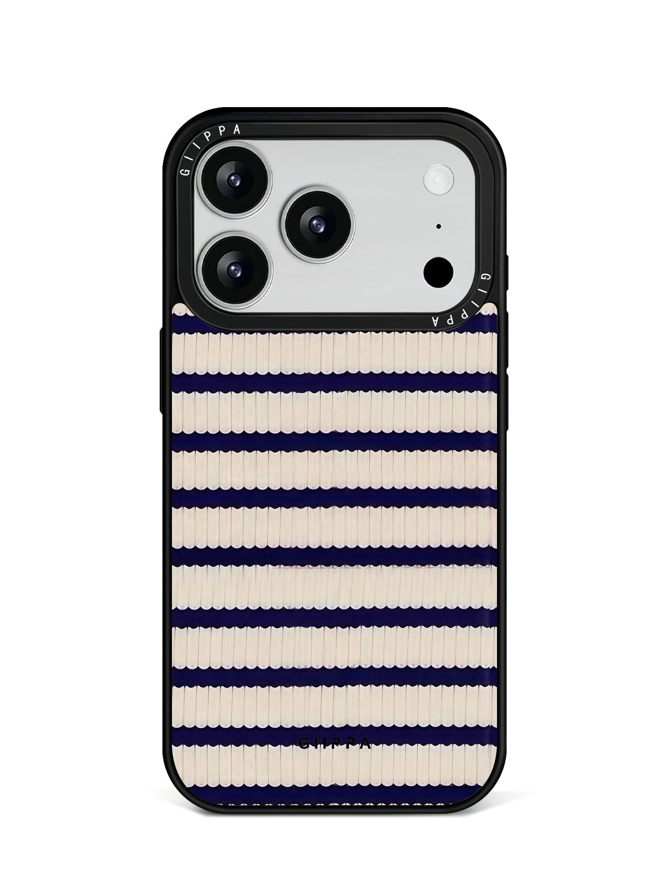GIIPPA Matte Navy Cream Wavy Horizontal Stripes Shockproof Phone Case For iPhone 11/11 Pro/11 Pro Max/12 Pro Max/13 Pro/13 Pro Max/14 Plus/14 Pro/14 Pro Max/15/15 Plus/15 Pro/15 Pro Max/16/16 Plus/16 Pro/16 Pro Max/16E/17/17 Air/17 Pro/17 Pro Max