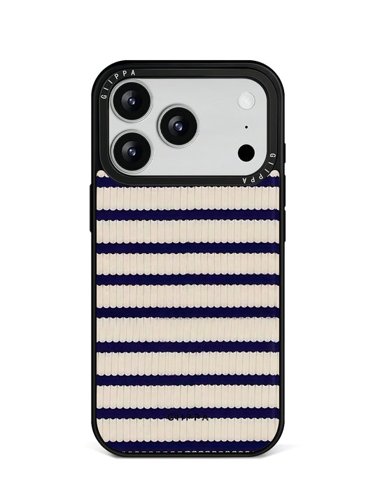 GIIPPA Matte Navy Cream Wavy Horizontal Stripes Shockproof Phone Case For iPhone 11/11 Pro/11 Pro Max/12 Pro Max/13 Pro/13 Pro Max/14 Plus/14 Pro/14 Pro Max/15/15 Plus/15 Pro/15 Pro Max/16/16 Plus/16 Pro/16 Pro Max/16E/17/17 Air/17 Pro/17 Pro Max