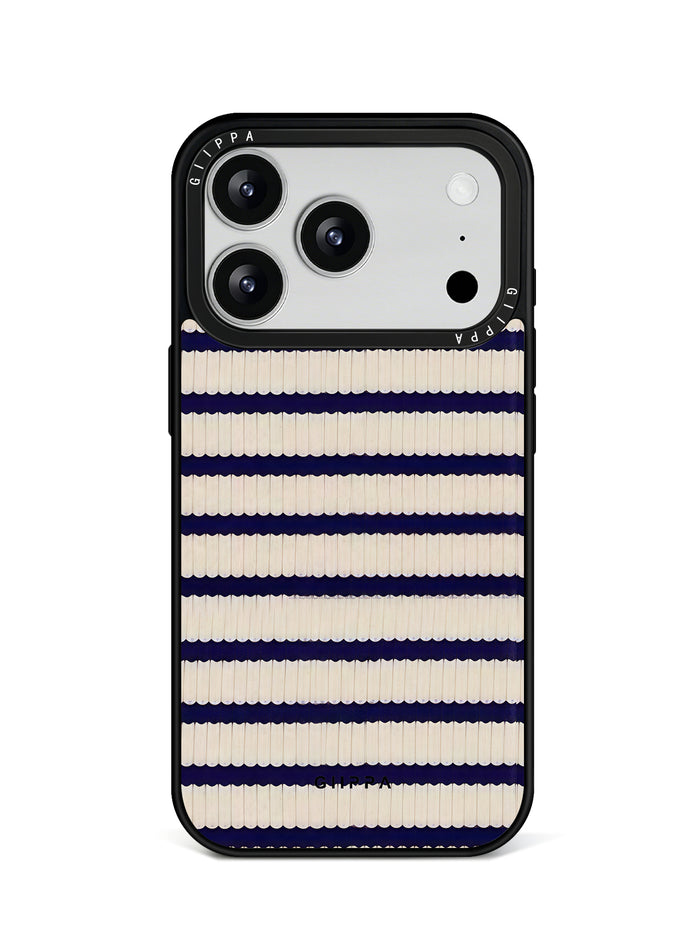GIIPPA Matte Navy Cream Wavy Horizontal Stripes Shockproof Phone Case For iPhone 11/11 Pro/11 Pro Max/12 Pro Max/13 Pro/13 Pro Max/14 Plus/14 Pro/14 Pro Max/15/15 Plus/15 Pro/15 Pro Max/16/16 Plus/16 Pro/16 Pro Max/16E/17/17 Air/17 Pro/17 Pro Max
