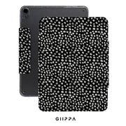 GIIPPA Magnetic Double Buckle iPad Case, Black White Irregular Dot Pattern Folio Cover, Shockproof Protective Case For All iPad Models