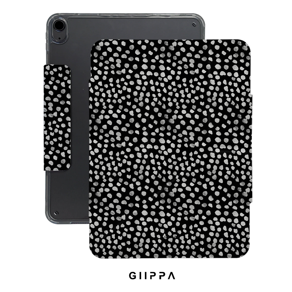 GIIPPA Magnetic Double Buckle iPad Case, Black White Irregular Dot Pattern Folio Cover, Shockproof Protective Case For All iPad Models