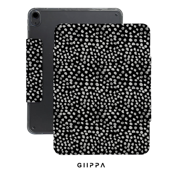 GIIPPA Magnetic Double Buckle iPad Case, Black White Irregular Dot Pattern Folio Cover, Shockproof Protective Case For All iPad Models