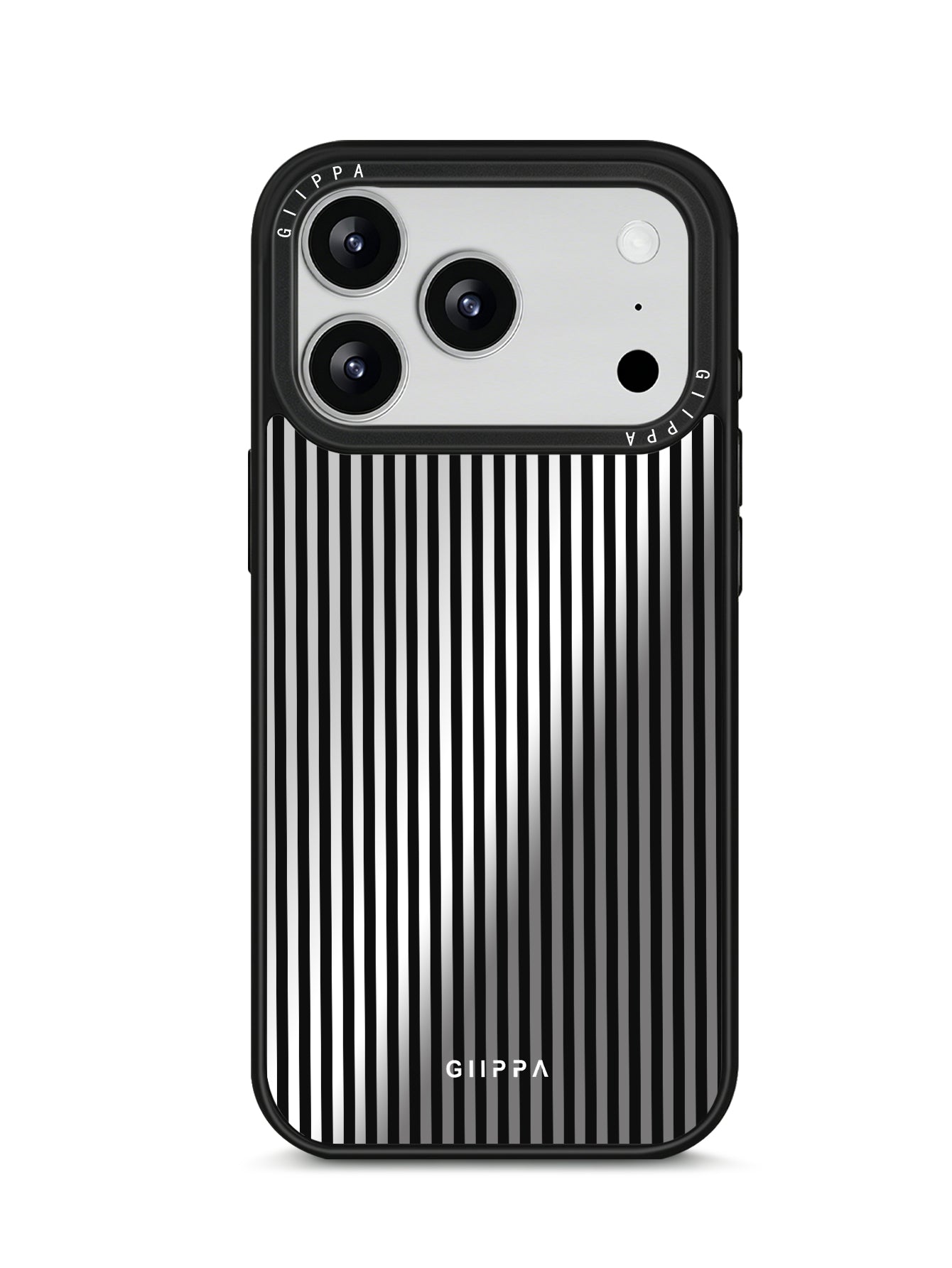 GIIPPA Patterned Moments Midnight Whisper Cool Minimalist Thin Black Vertical Stripe Mirror TPU Shockproof Phone Case Large Lens Frame Fit iPhone 11 To 17 All Series