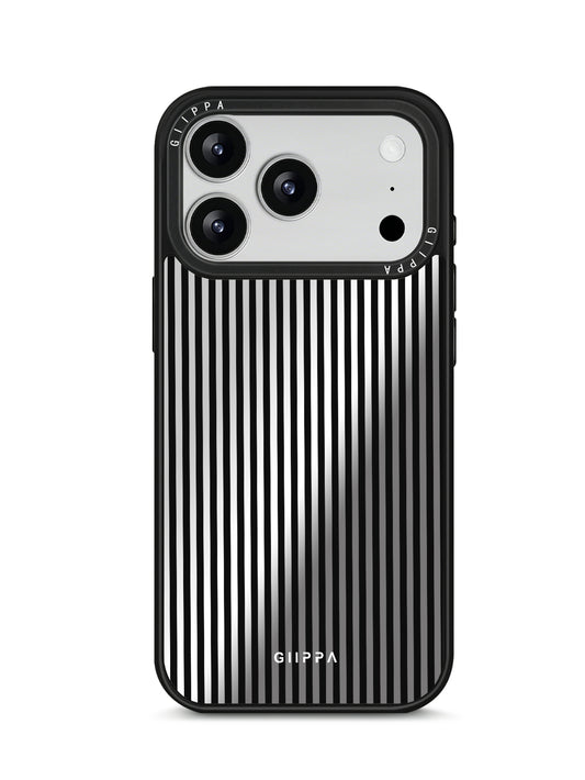GIIPPA Patterned Moments Midnight Whisper Cool Minimalist Thin Black Vertical Stripe Mirror TPU Shockproof Phone Case Large Lens Frame Fit iPhone 11 To 17 All Series