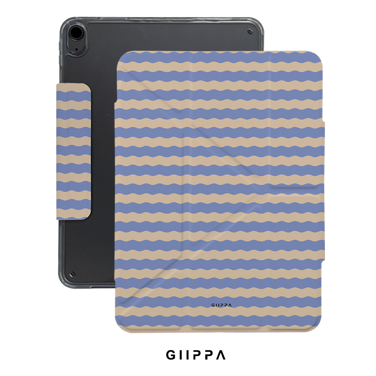GIIPPA YARA FOLD Detachable Magnetic iPad Case Patterned Moments Pastel Bliss Muted Lavender Beige Dual Pastel Wavy Horizontal Stripe Dual Buckle Split Magnetic Dreamy Gentle Protective Cover For All iPad Generations