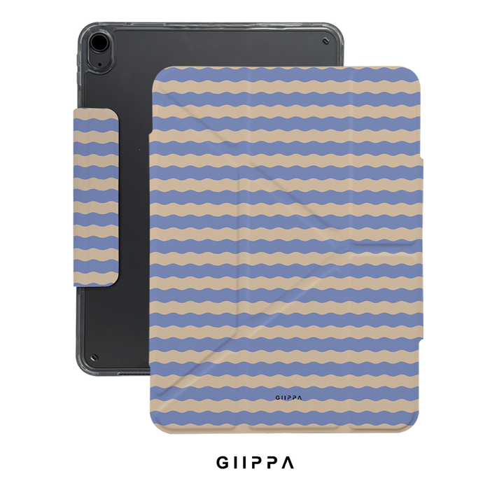 GIIPPA YARA FOLD Detachable Magnetic iPad Case Patterned Moments Pastel Bliss Muted Lavender Beige Dual Pastel Wavy Horizontal Stripe Dual Buckle Split Magnetic Dreamy Gentle Protective Cover For All iPad Generations