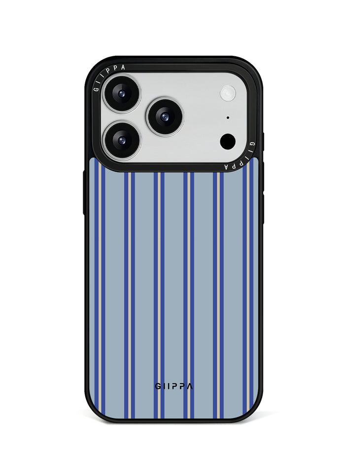 GIIPPA Matte Dusty Blue Navy White Thin Vertical Stripes Shockproof Phone Case For iPhone 11/11 Pro/11 Pro Max/12 Pro Max/13 Pro/13 Pro Max/14 Plus/14 Pro/14 Pro Max/15/15 Plus/15 Pro/15 Pro Max/16/16 Plus/16 Pro/16 Pro Max/16E/17/17 Air/17 Pro/17 Pro Max