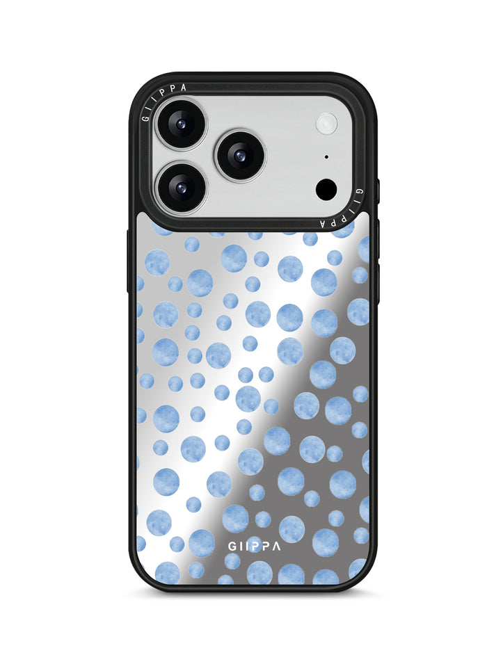 GIIPPA Patterned Moments Midnight Whisper Fresh Light Blue Watercolor Hand-Drawn Irregular Polka Dot Mirror TPU Shockproof Phone Case Large Camera Frame For iPhone 11–17 All Models