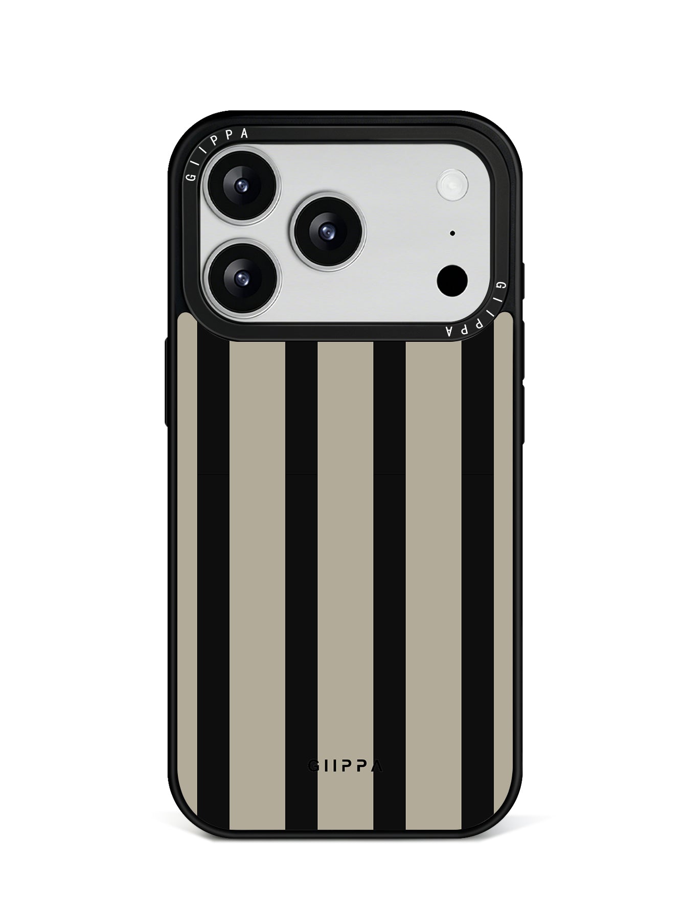 GIIPPA Matte Black Taupe Wide Vertical Stripes Shockproof Phone Case For iPhone 11/11 Pro/11 Pro Max/12 Pro Max/13 Pro/13 Pro Max/14 Plus/14 Pro/14 Pro Max/15/15 Plus/15 Pro/15 Pro Max/16/16 Plus/16 Pro/16 Pro Max/16E/17/17 Air/17 Pro/17 Pro Max