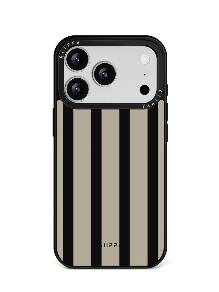 GIIPPA Matte Black Taupe Wide Vertical Stripes Shockproof Phone Case For iPhone 11/11 Pro/11 Pro Max/12 Pro Max/13 Pro/13 Pro Max/14 Plus/14 Pro/14 Pro Max/15/15 Plus/15 Pro/15 Pro Max/16/16 Plus/16 Pro/16 Pro Max/16E/17/17 Air/17 Pro/17 Pro Max