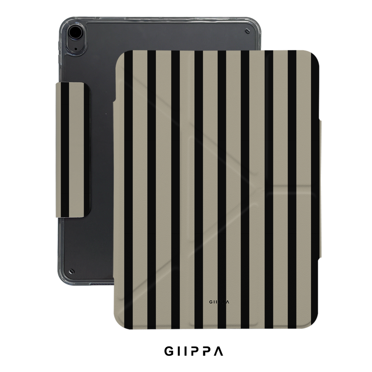 GIIPPA YARA FOLD Detachable Magnetic iPad Case Patterned Moments Urban Calm Modern Khaki Thick Black Vertical Stripe Dual Pull Buckle Split Magnetic Business Protective Shell For All iPad Sizes