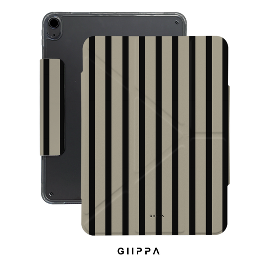 GIIPPA YARA FOLD Detachable Magnetic iPad Case Patterned Moments Urban Calm Modern Khaki Thick Black Vertical Stripe Dual Pull Buckle Split Magnetic Business Protective Shell For All iPad Sizes