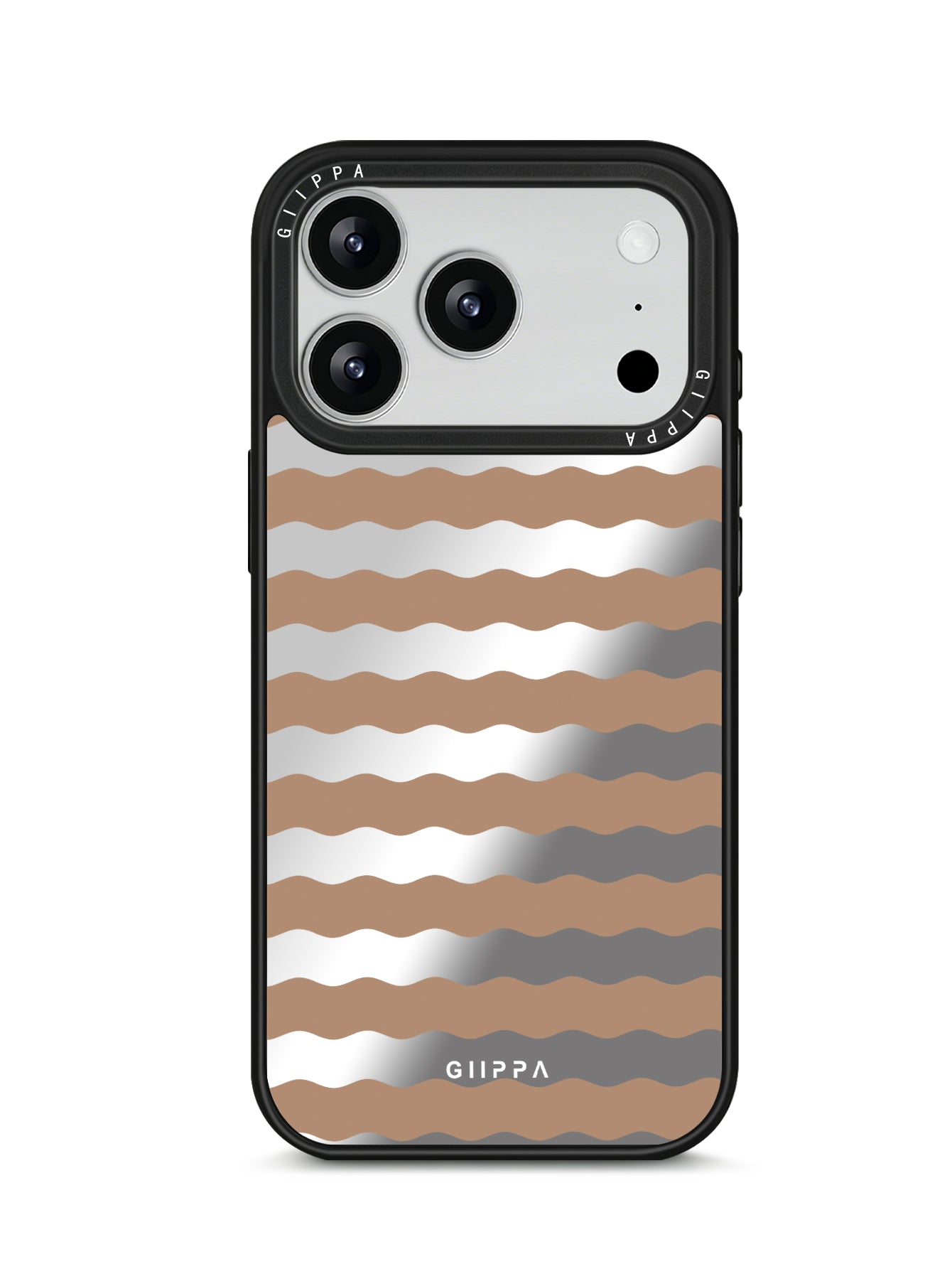 GIIPPA Patterned Moments Midnight Whisper Coffee Silver Wavy Horizontal Stripe Mirror TPU Shockproof Phone Case Large Lens Frame Protective Shell For iPhone Full Series