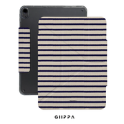 GIIPPA YARA FOLD Detachable Magnetic iPad Case Patterned Moments Café Wander Cream Base Navy Scalloped Edge Wavy Horizontal Stripe Dual Pull Buckle Split Magnetic French Café Neutral Protective Shell For All iPad Models