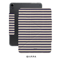 GIIPPA YARA FOLD Detachable Magnetic iPad Case Patterned Moments Café Wander Cream Base Navy Scalloped Edge Wavy Horizontal Stripe Dual Pull Buckle Split Magnetic French Café Neutral Protective Shell For All iPad Models