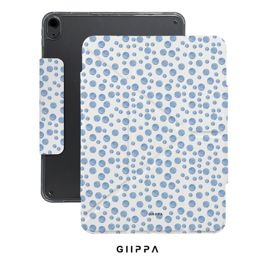 GIIPPA YARA FOLD Detachable Magnetic iPad Case Patterned Moments Sky Dream White Base Watercolor Irregular Mixed Size Light Blue Polka Dot Dual Pull Buckle Split Magnetic Pastel Protective Shell For All iPad Sizes
