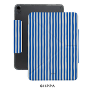 GIIPPA YARA FOLD Detachable Magnetic iPad Case Patterned Moments Coastal Breeze Retro Nautical White Royal Blue Thick Vertical Stripe Dual Buckle Split Magnetic Summer Protective Cover For All iPad Mini Air Pro