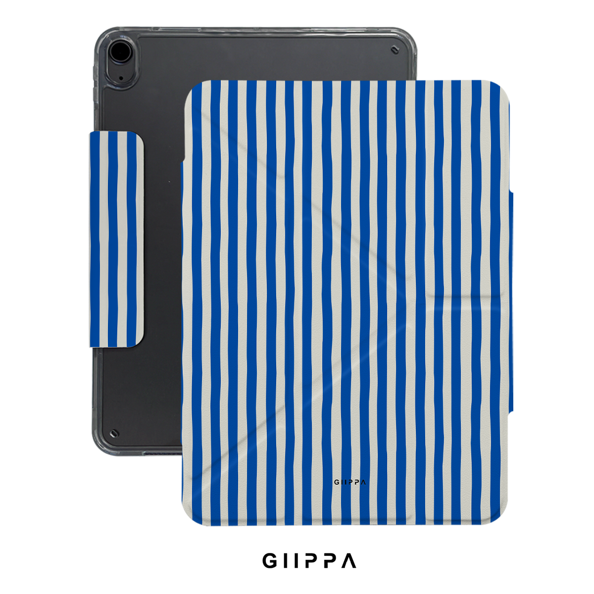 GIIPPA YARA FOLD Detachable Magnetic iPad Case Patterned Moments Coastal Breeze Retro Nautical White Royal Blue Thick Vertical Stripe Dual Buckle Split Magnetic Summer Protective Cover For All iPad Mini Air Pro