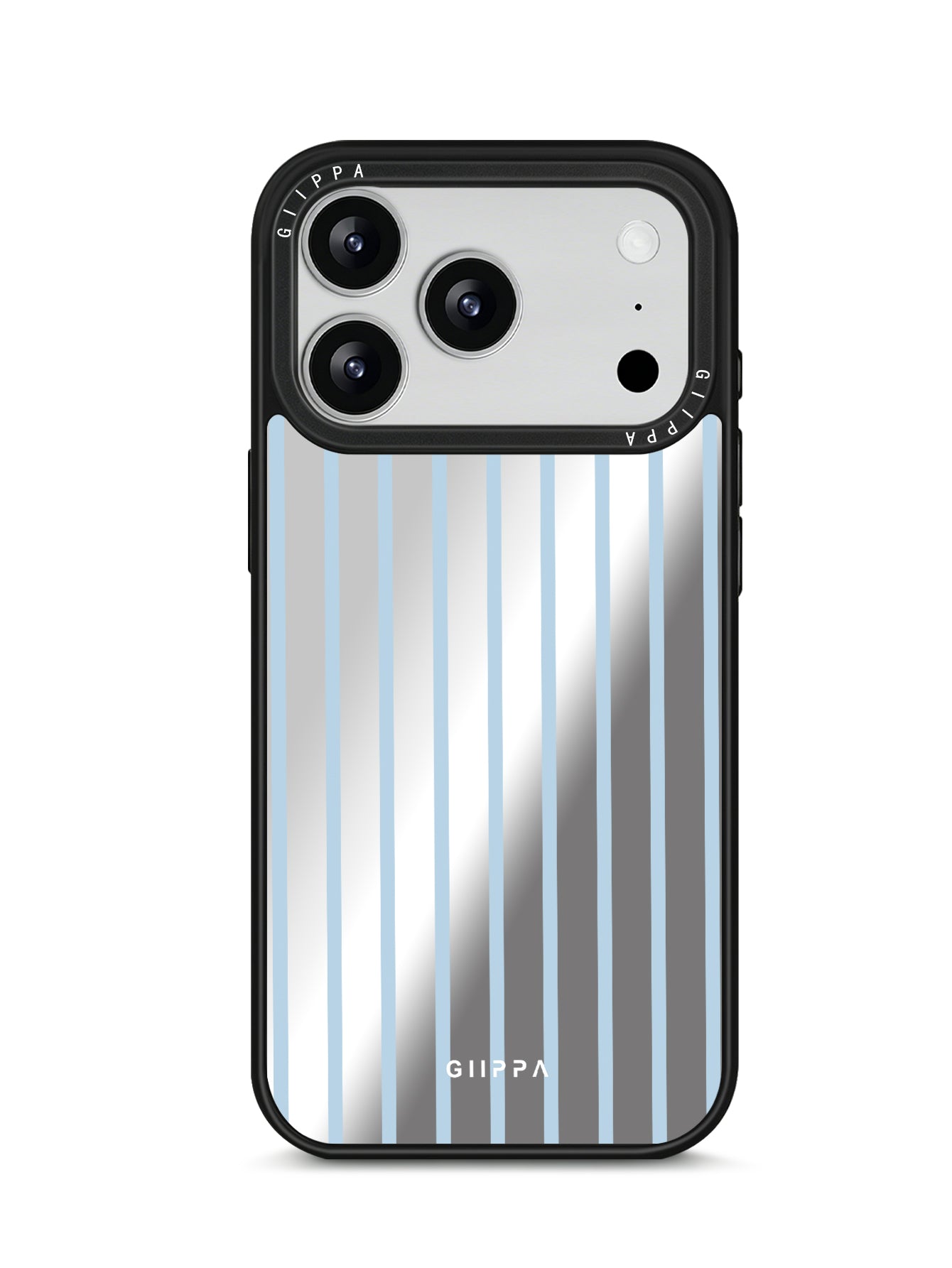GIIPPA Patterned Moments Midnight Whisper Pale Light Blue Thin Vertical Stripe Mirror TPU Shockproof Phone Case Large Lens Frame Cover For iPhone Full Series