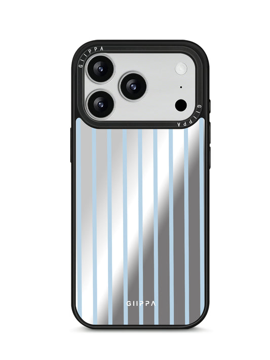 GIIPPA Patterned Moments Midnight Whisper Pale Light Blue Thin Vertical Stripe Mirror TPU Shockproof Phone Case Large Lens Frame Cover For iPhone Full Series